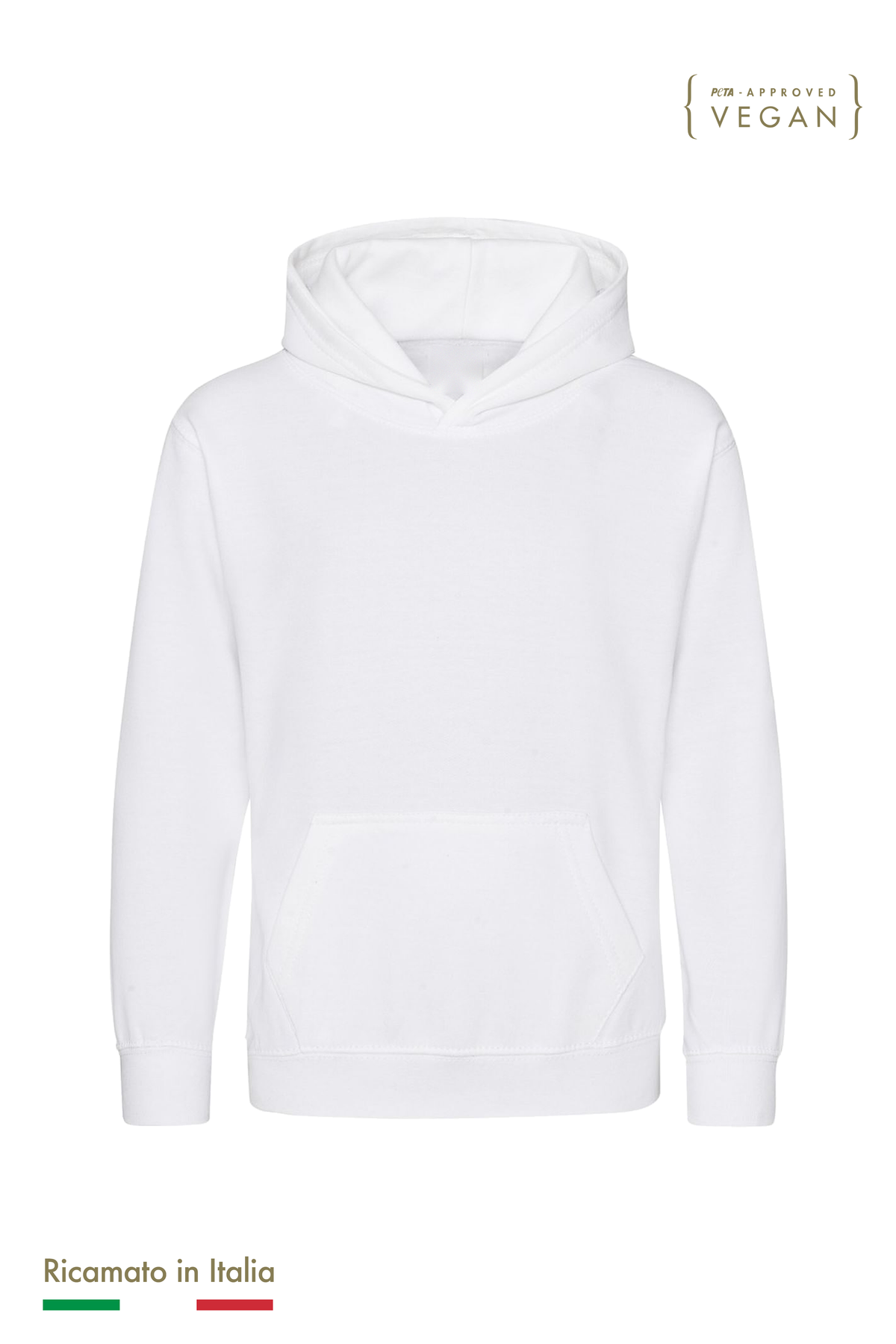 Felpa con cappuccio bambino personalizzata con ricamo, colore bianco, fronte