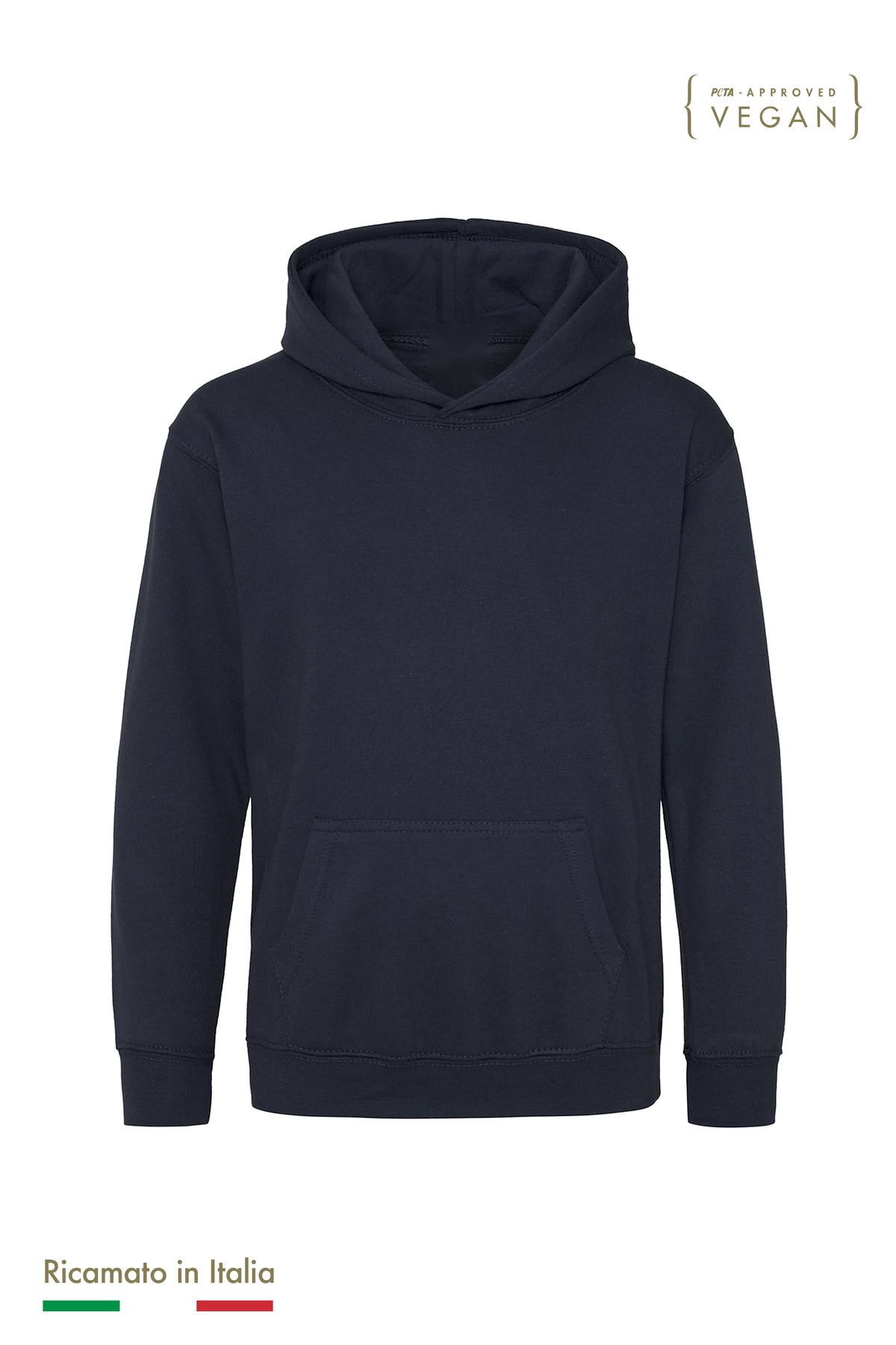 Felpa con cappuccio bambino personalizzata con ricamo, colore blu navy, fronte