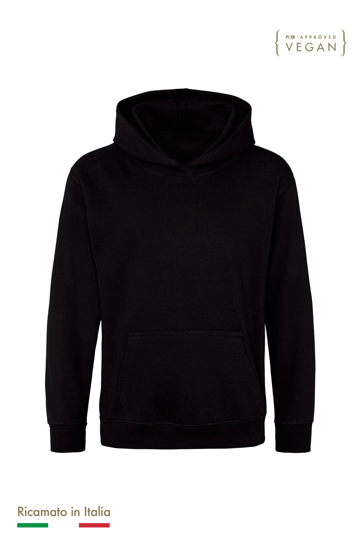 Felpa con cappuccio bambino personalizzata con ricamo, colore nero, fronte