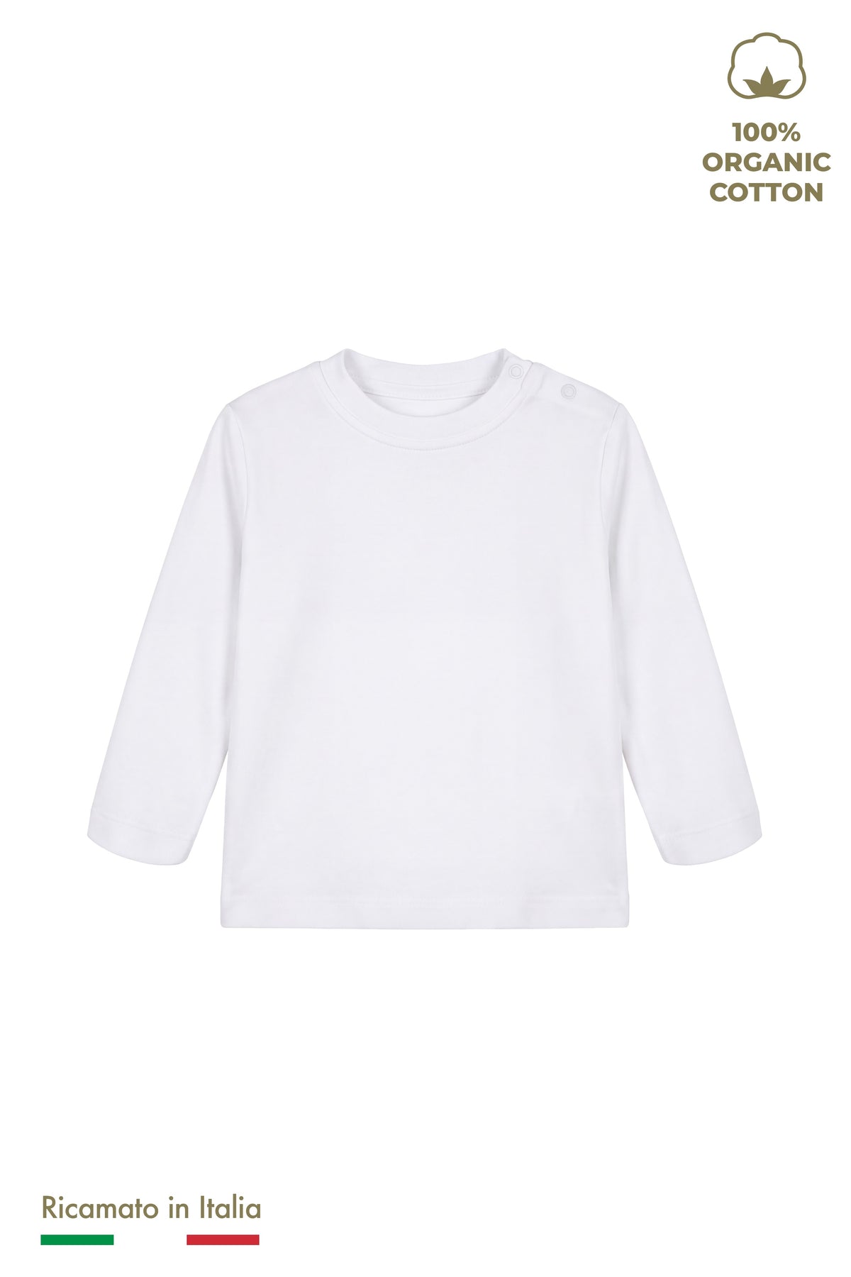 Maglia manica lunga neonato personalizzata con ricamo, colore bianco, fronte