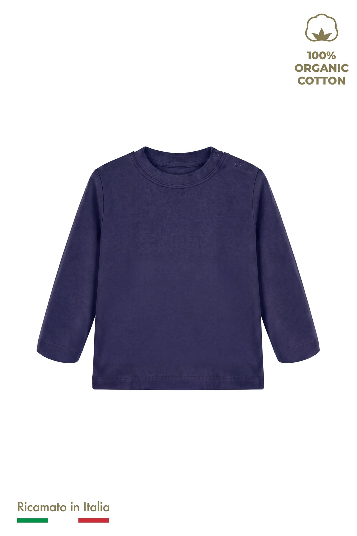 Maglia manica lunga neonato personalizzata con ricamo, colore blu navy, fronte