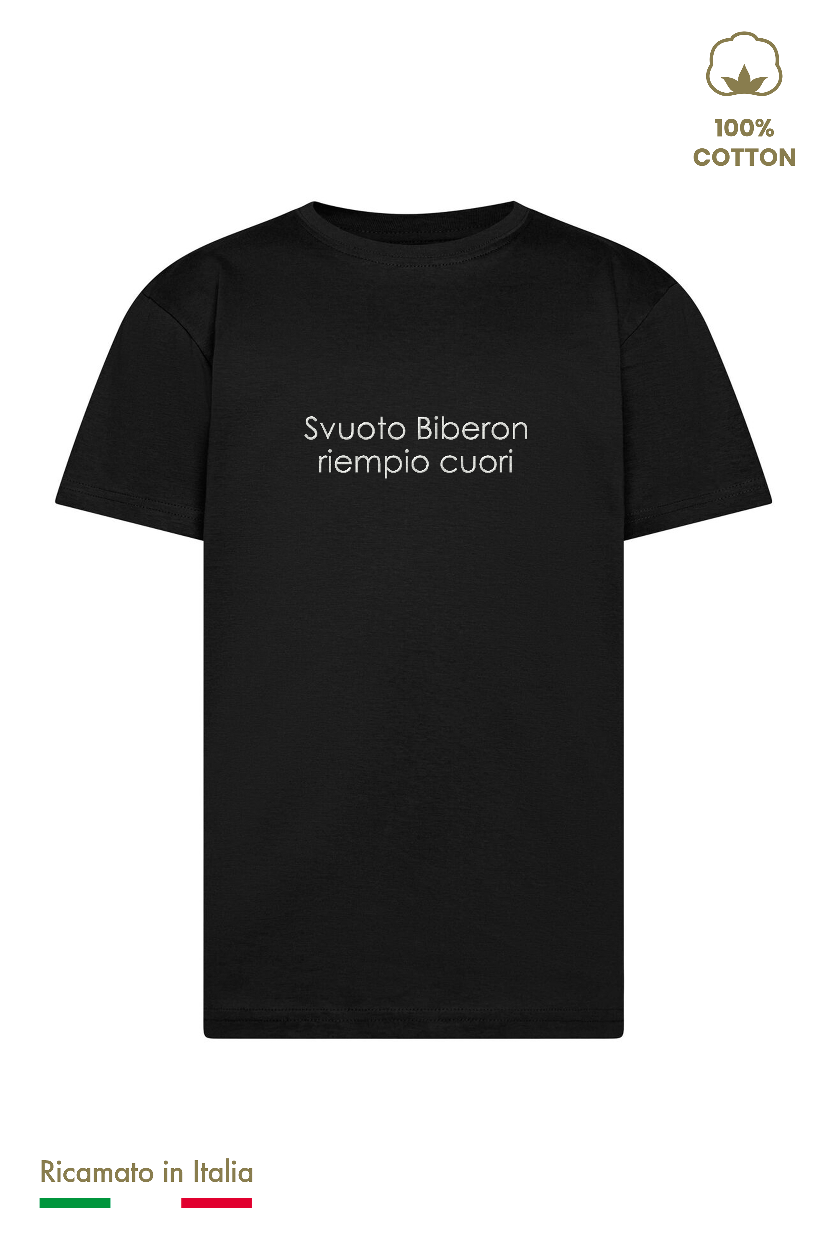 T-shirt Ricamata "Svuoto biberon riempio cuori"