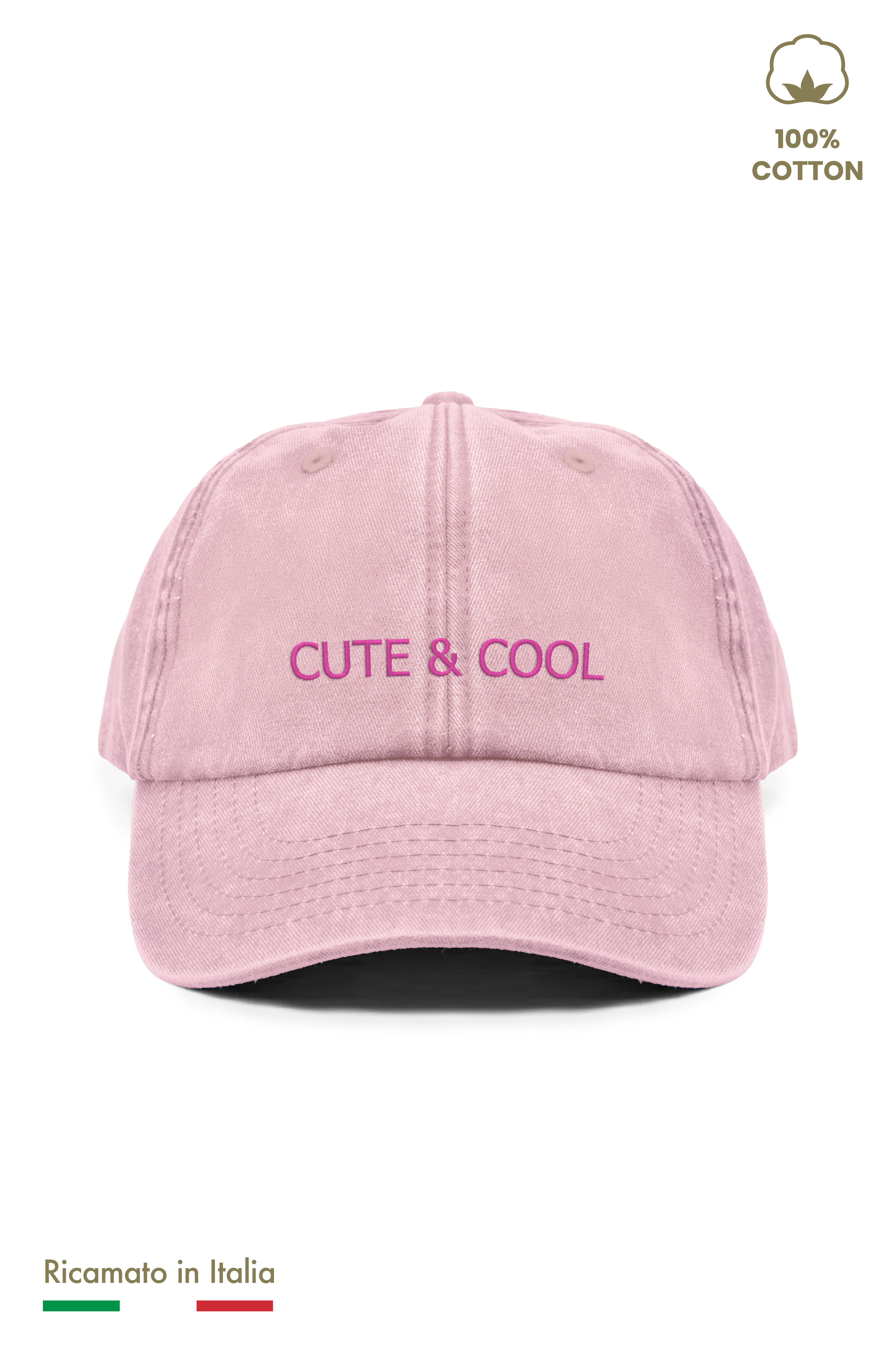 Cappellino vintage rosa per bambina con ricamo Cute & Cool, vista frontale
