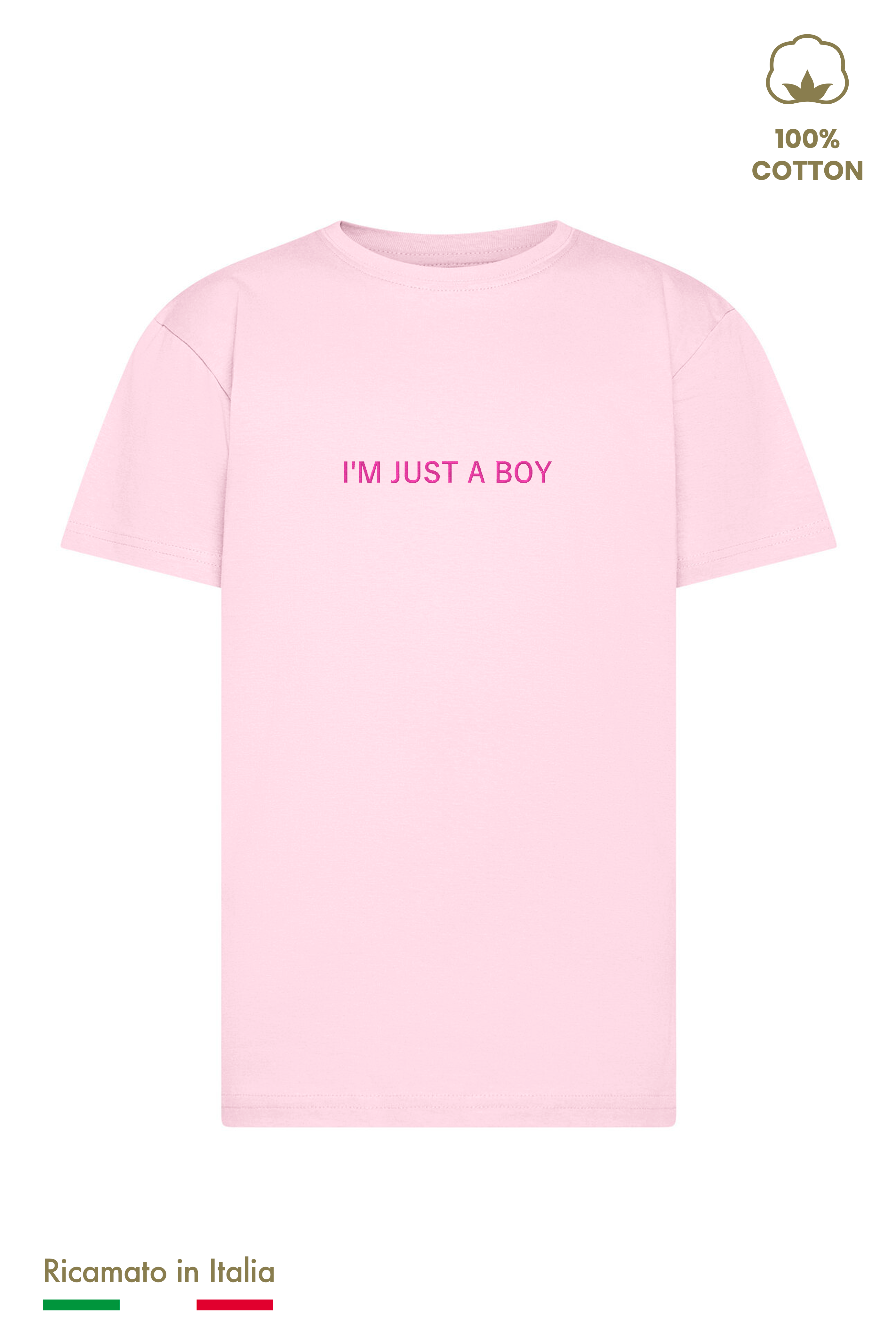 T-shirt Ricamata Bambino Unisex "I'M JUST A BOY"