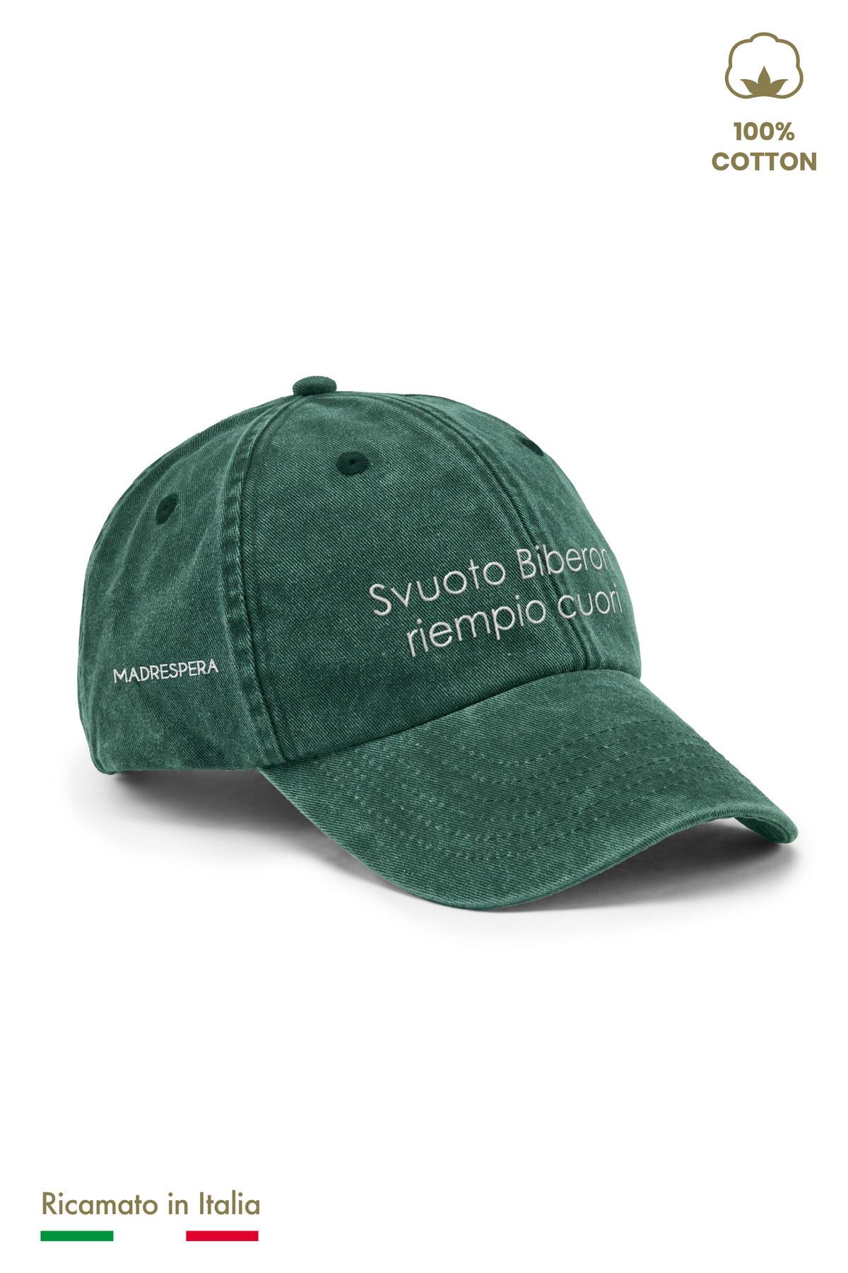Cappellino Ricamato Bambino Unisex Vintage "Svuoto Biberon Riempio Cuori"